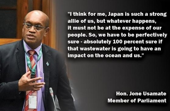 ▲ 피지 야당 피지퍼스트 존 우사마테 의원의 방류 반대 발언(출처=페이스북)